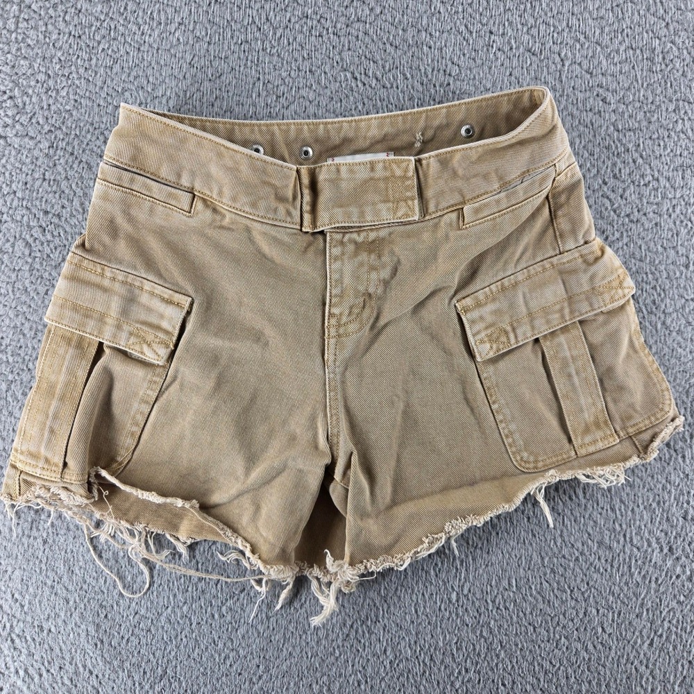 BDG‎ Urban Outfitters A Line Cargo Shorts Womens 24 Tan Khaki Raw Hem Denim